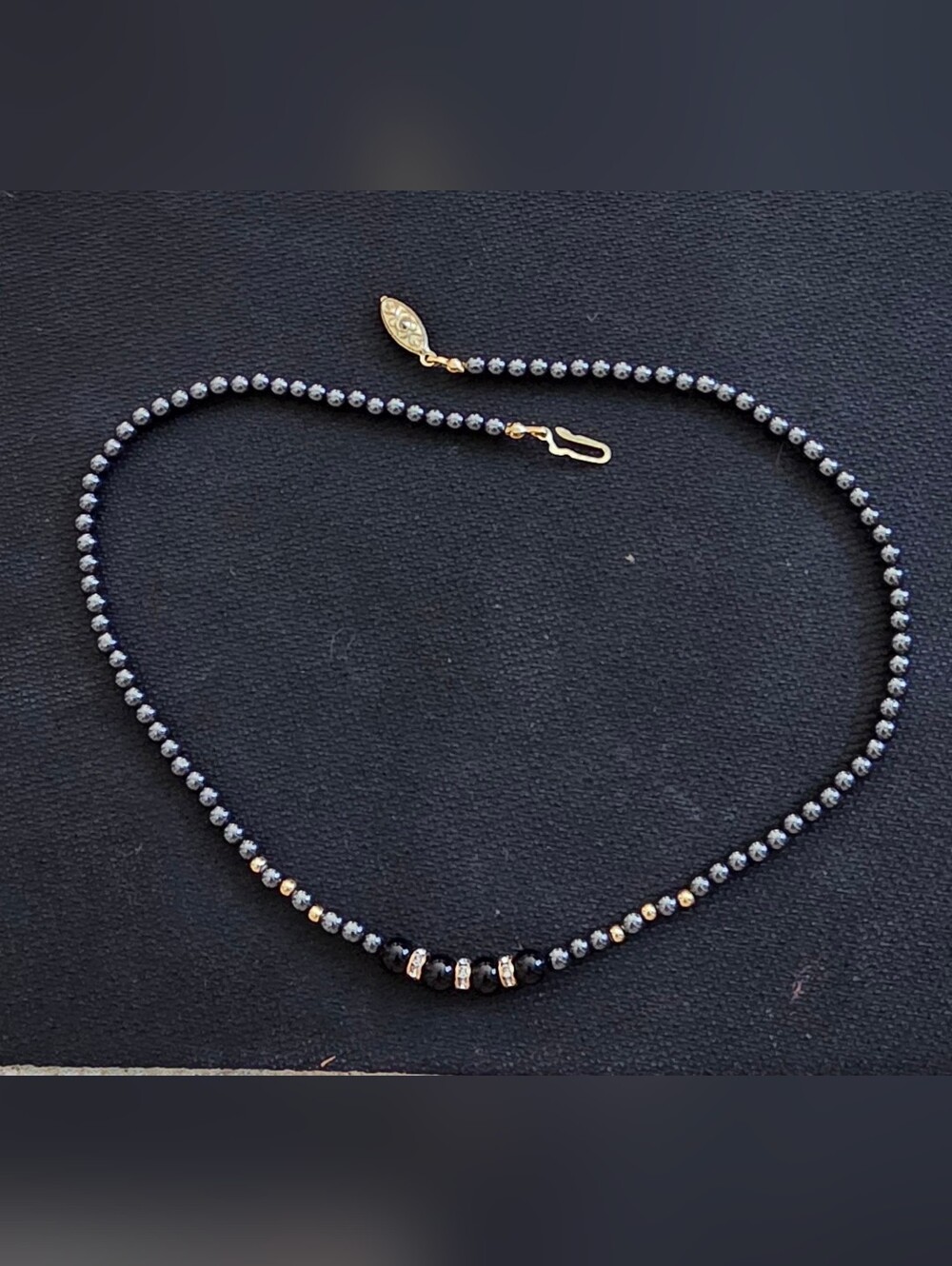 Hematite/Crystal/Goldtone Necklace